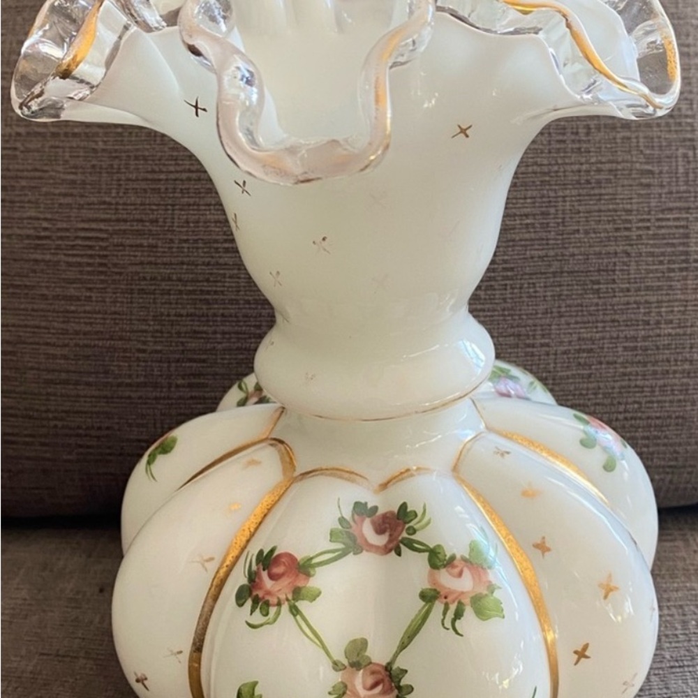Fenton White and Gold Vase with Graceful Accents